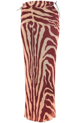 Zebra Print Mesh Lined Maxi Skirt